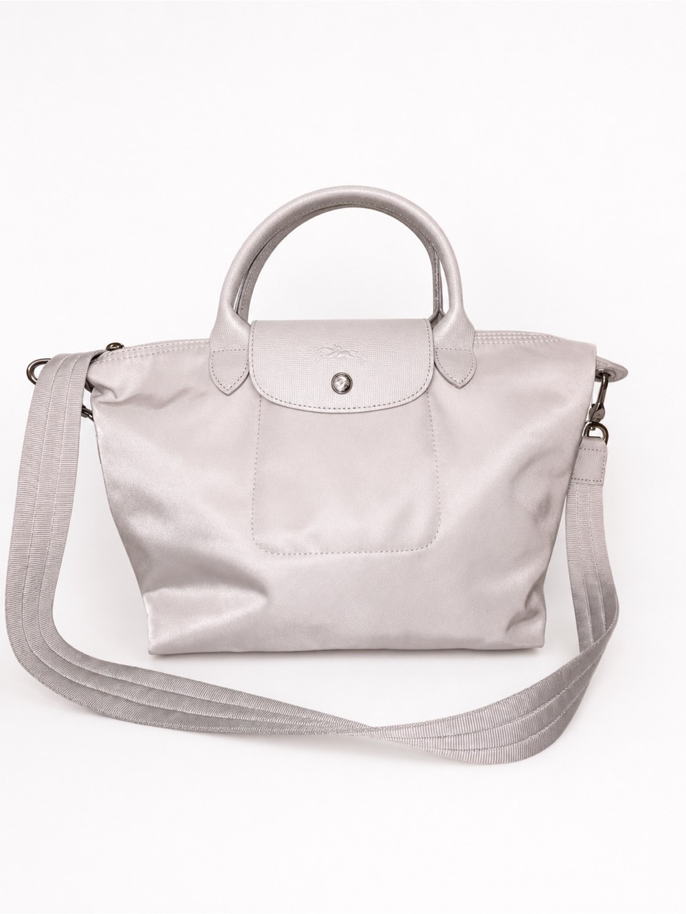 Longchamp Le Pliage Neo Medium Top Handle Crossbody Tote Bag Light Gray/Silver